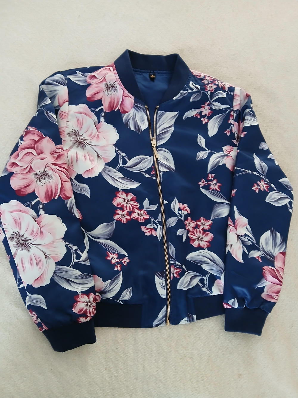 IMAN Reversable Floral And Blue Bomber Jacket